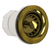 Nantucket Sinks NS-403PB polished brass junior duo bar sink drain, angled side view, white background