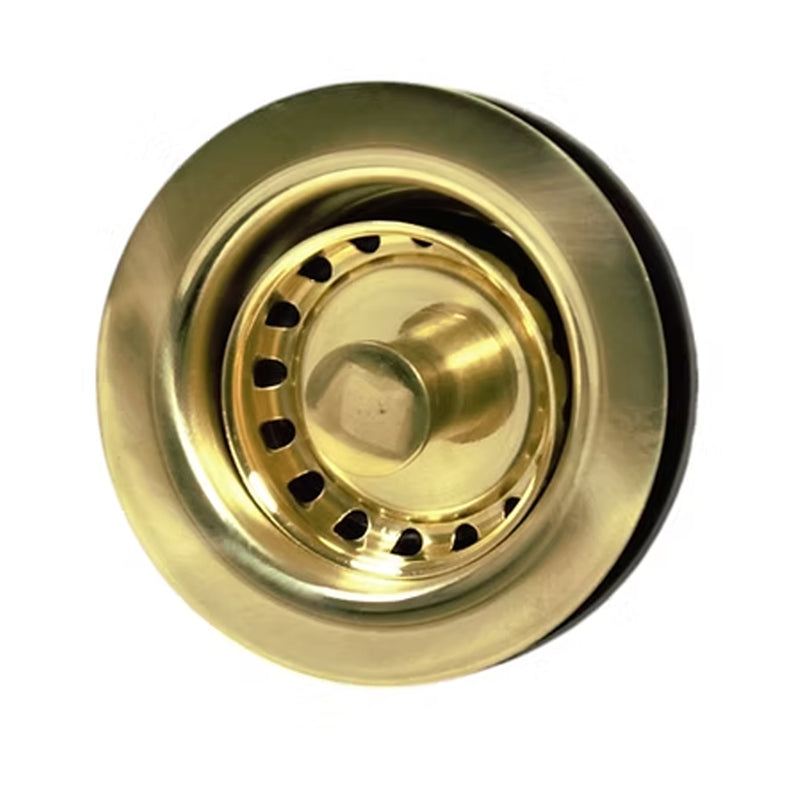 Nantucket Sinks NS-403ULB unlacquered brass junior duo drain from the front with strainer seated
