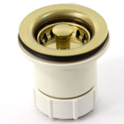 Nantucket Sinks NS-403ULB unlacquered brass junior duo bar sink drain with strainer, white background