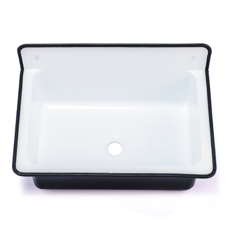 Nantucket Sinks NS-ACBS20-BLKW black bucket sink from above showing the white basin and drain opening