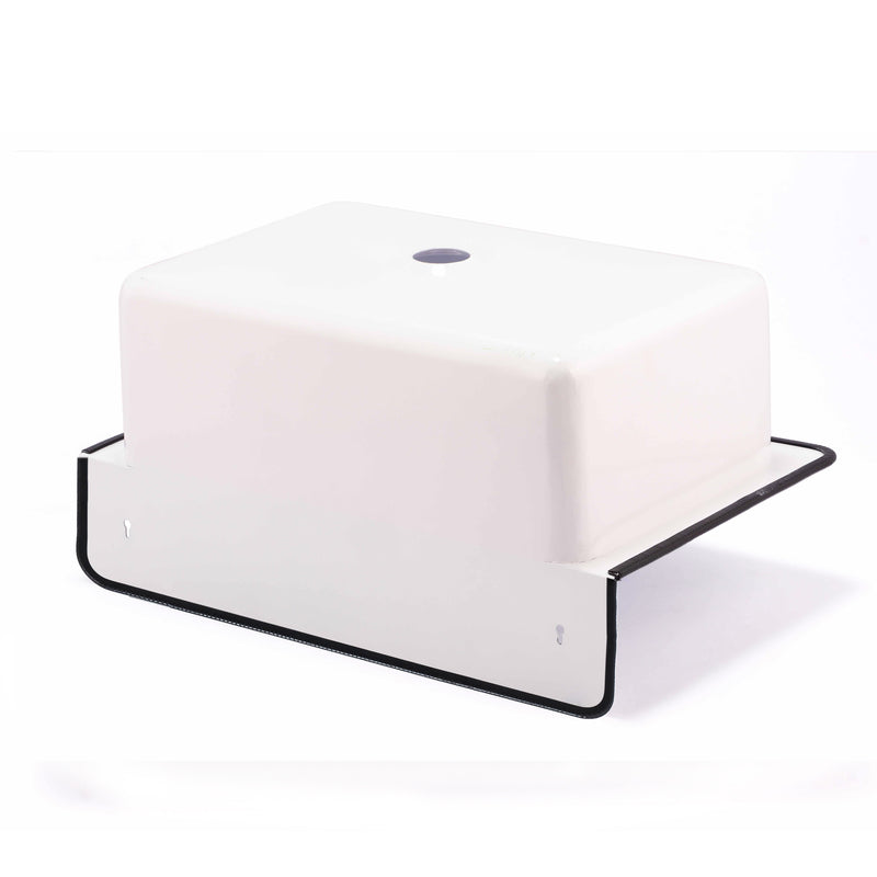 Nantucket Sinks NS-ACBS20-WW white bucket sink rear three-quarter view showing the wall flange