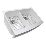 Nantucket Sinks NS-GSEZA32D double-bowl EZApron sink three-quarter view from above with grids in both bowls