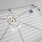 Nantucket Sinks NS-GSEZA32S close-up of the bottom grid around the stainless colander drain