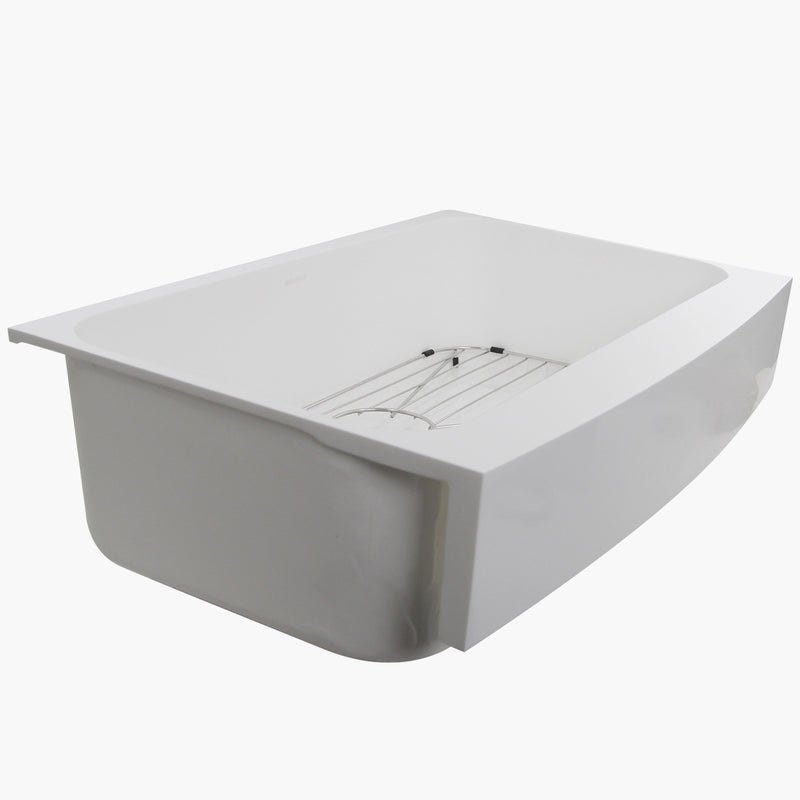 Nantucket Sinks NS-GSEZA32S EZApron sink side three-quarter view showing bowl depth and apron