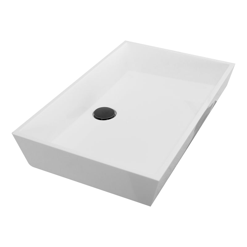 Nantucket Sinks NS-GSTR24 rectangular vessel sink corner three-quarter view showing tapered walls