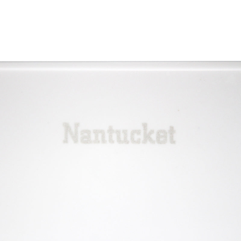 Nantucket Sinks NS-GSTR36 close-up of the Nantucket logo molded into the matte Glacierstone surface