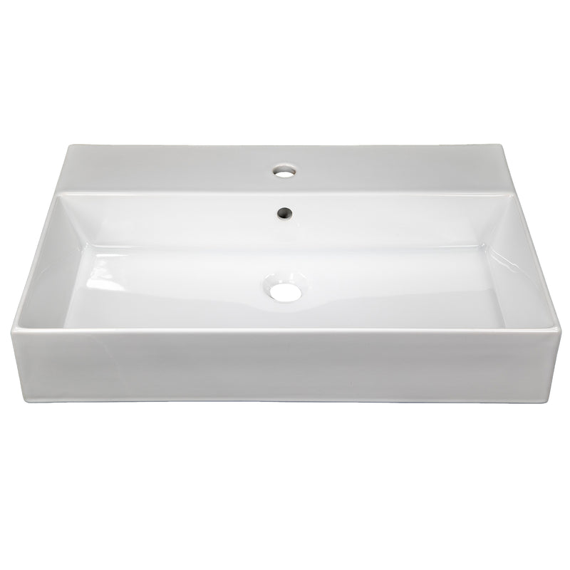 Nantucket Sinks NS-NPCS28W 28" wall-mount sink elevated front view with faucet hole and overflow