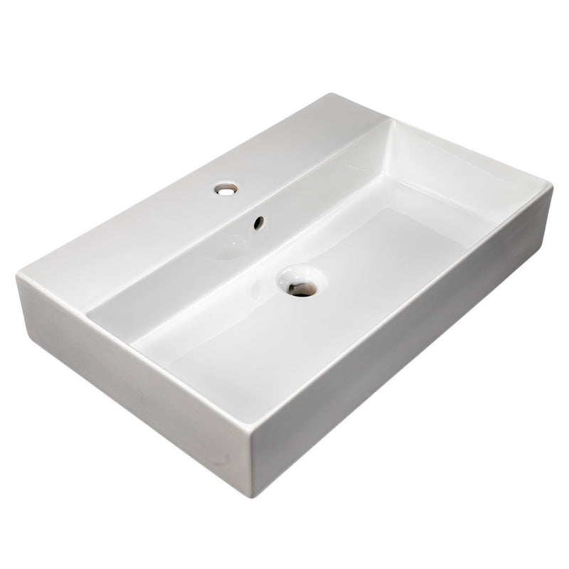 Nantucket Sinks NS-NPCS28W 28" wall-mount sink from the left corner showing the deck and basin
