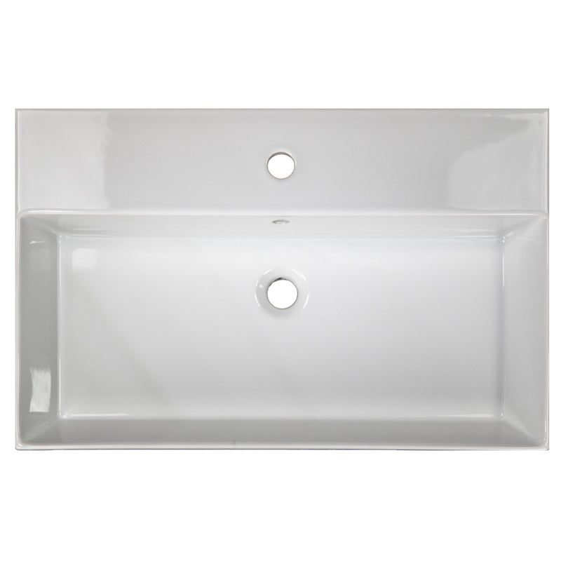 Nantucket Sinks NS-NPCS28W 28" wall-mount sink from above showing the faucet deck, overflow and drain