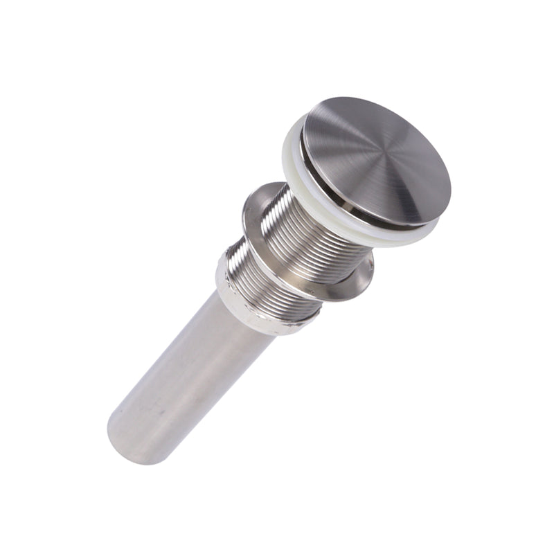 Nantucket Sinks NS-UDBN brushed nickel umbrella pop-up drain without overflow, angled view, white background