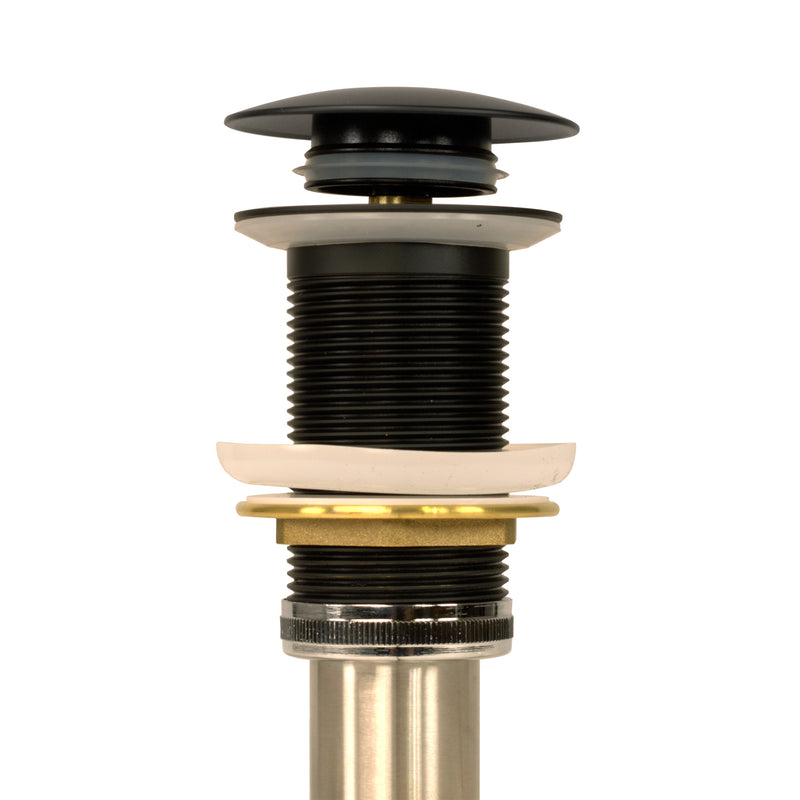 Nantucket Sinks NS-UDMB matte black umbrella drain side view with the cap popped up