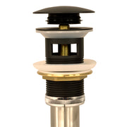 Nantucket Sinks NS-UDMB-OF matte black umbrella pop-up drain with open overflow windows, side view, white background