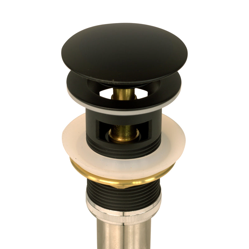 Nantucket Sinks NS-UDMB-OF matte black overflow drain from above showing the cap and overflow windows