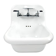 Nantucket Sinks NS-VC16-WW-CPFCT white fireclay wall-mount bathroom sink with polished chrome two-handle faucet, front view