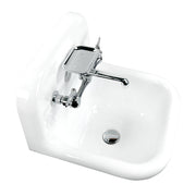 Nantucket Sinks NS-VC16-WW-CPFCT wall-mount sink high side view of the bowl, chrome faucet and drain