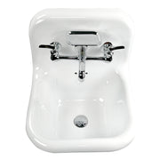 Nantucket Sinks NS-VC16-WW-CPFCT wall-mount sink from above with chrome faucet, soap dish and drain