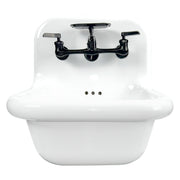 Nantucket Sinks NS-VC16-WW-MBFCT white fireclay wall-mount bathroom sink with matte black two-handle faucet, front view