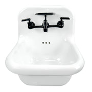Nantucket Sinks NS-VC16-WW-MBFCT wall-mount sink elevated front view with matte black faucet and soap dish