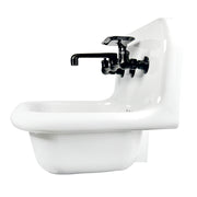 Nantucket Sinks NS-VC16-WW-MBFCT wall-mount sink side view of the backsplash, bowl and black faucet spout