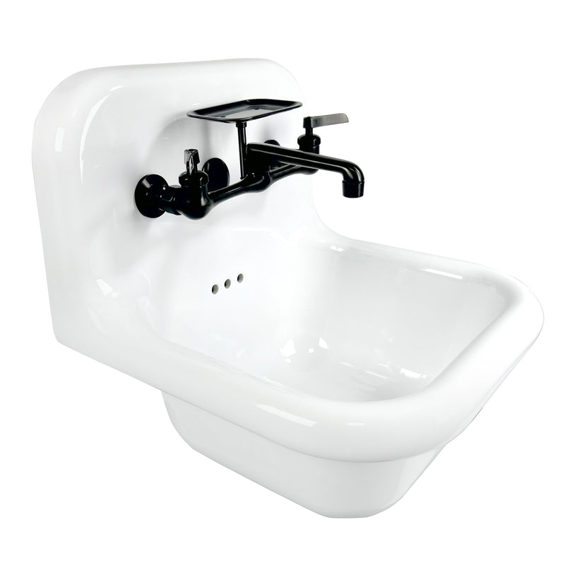 Nantucket Sinks NS-VC16-WW-MBFCT wall-mount sink from the left with the matte black wall faucet