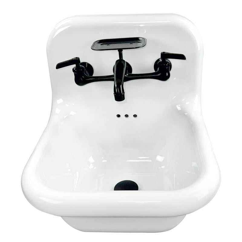 Nantucket Sinks NS-VC16-WW-MBFCT wall-mount sink from above the front showing the matte black drain
