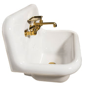 Nantucket Sinks NS-VC16-WW-SBFCT wall-mount sink three-quarter view with brass faucet and brass drain