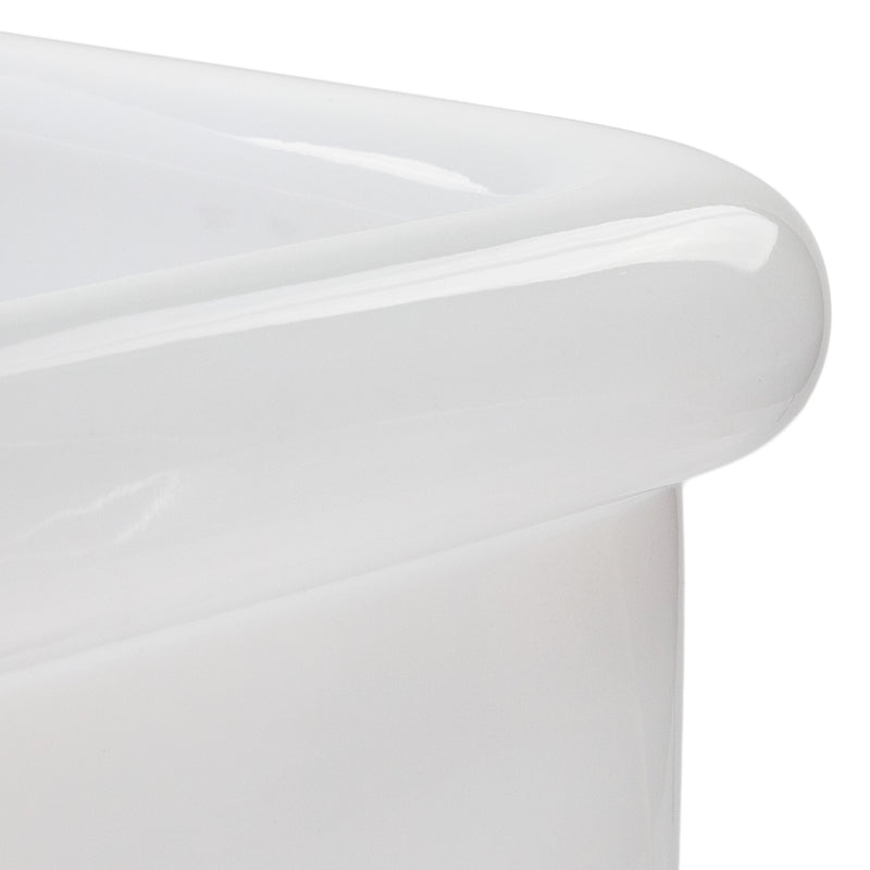 Nantucket Sinks NS-VCDM14-WW close-up of the rolled front rim of the glossy white sink