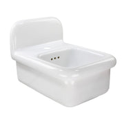 Nantucket Sinks NS-VCDM14-WW white Victorian fireclay wall-mount bathroom sink, three-quarter view with backsplash