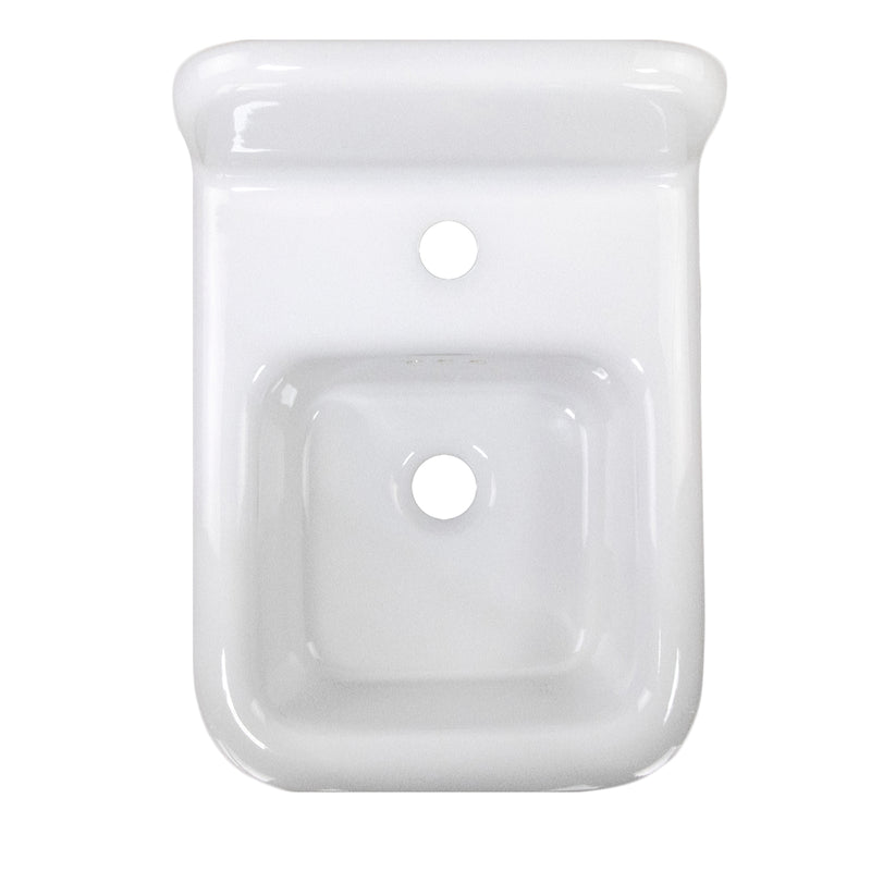 Nantucket Sinks NS-VCDM14-WW Victorian wall-mount sink from above with the faucet hole and drain