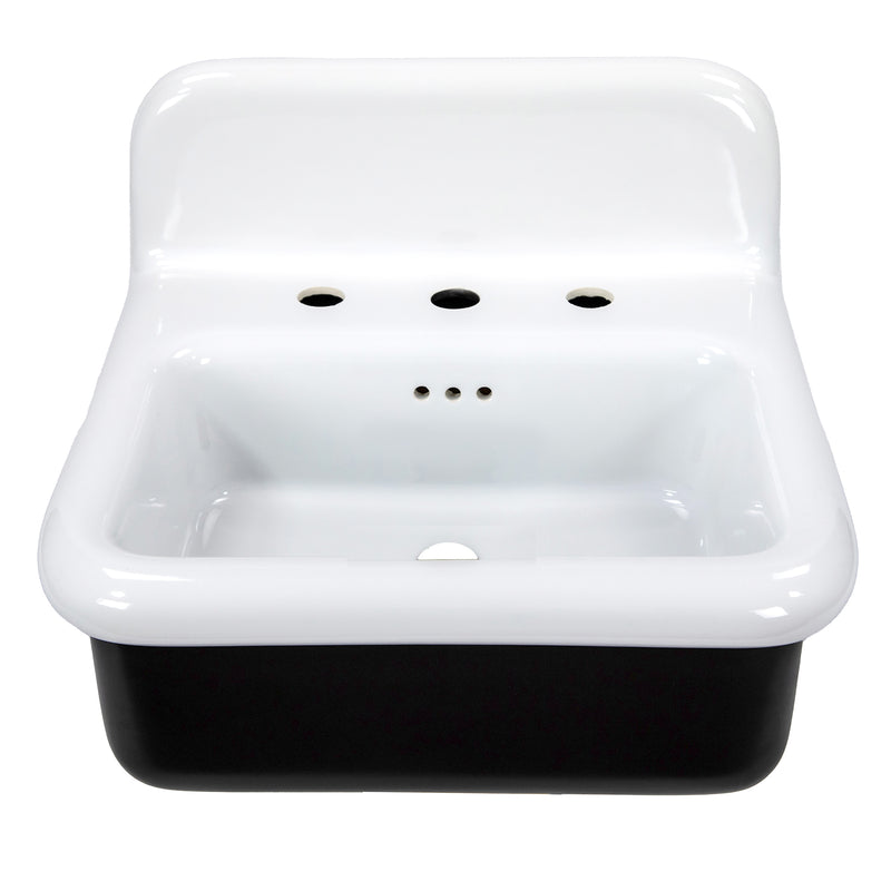 Nantucket Sinks NS-VCDM20-BLKW white and black wall-mount sink front view of the backsplash and bowl