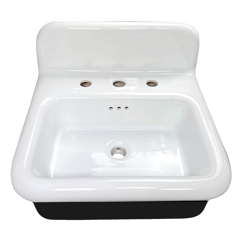 Nantucket Sinks NS-VCDM20-BLKW white and black wall-mount sink elevated front view into the bowl