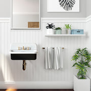 Nantucket Sinks NS-VCDM20-BLKW white and black wall-mount sink with brass faucet on white beadboard