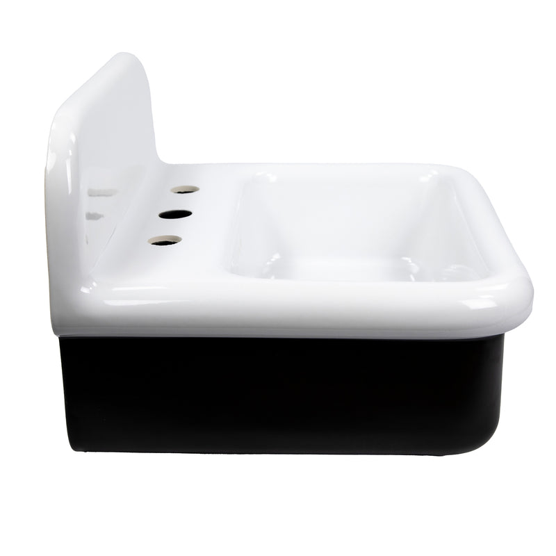 Nantucket Sinks NS-VCDM20-BLKW white and black wall-mount sink side view of the backsplash and black body