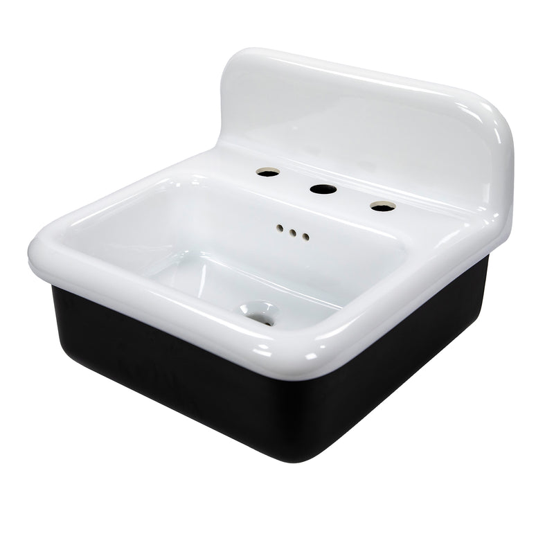 Nantucket Sinks NS-VCDM20-BLKW Victorian fireclay wall-mount bathroom sink, white bowl and backsplash over black body