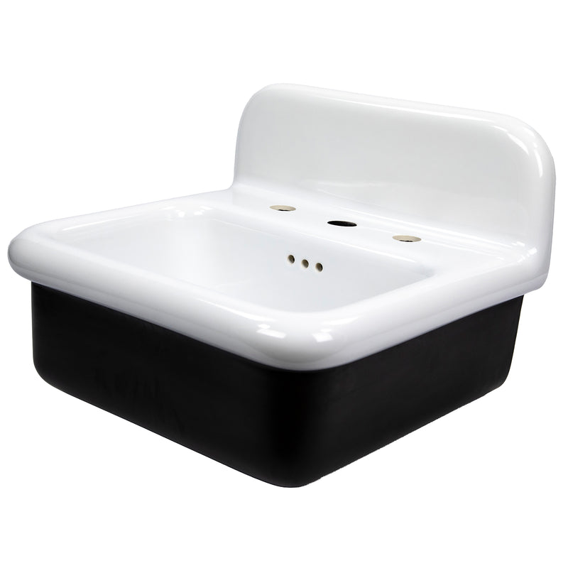Nantucket Sinks NS-VCDM20-BLKW white and black wall-mount sink from the left showing the black exterior