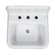 Nantucket Sinks NS-VCDM20-BLKW white and black wall-mount sink from above, three faucet holes and drain
