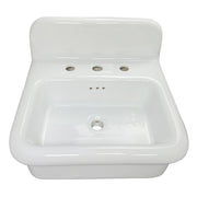 Nantucket Sinks NS-VCDM20-WW white Victorian fireclay wall-mount bathroom sink, elevated front view with backsplash