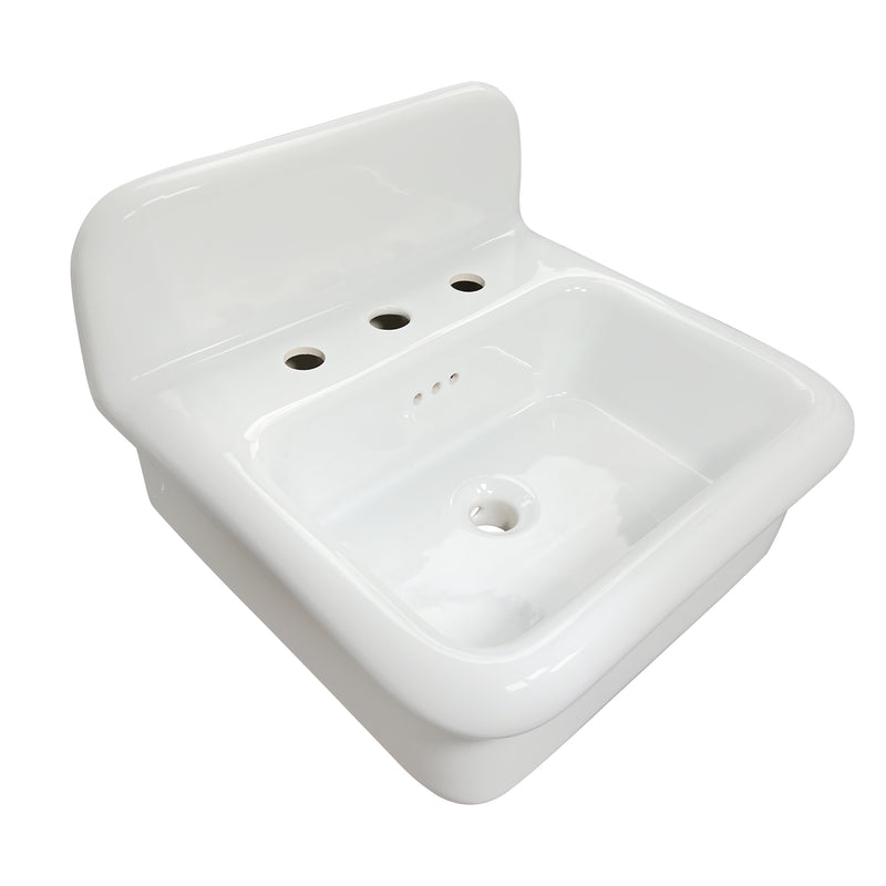 Nantucket Sinks NS-VCDM20-WW white Victorian wall-mount sink three-quarter view of the bowl and rolled rim