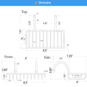 Nantucket Sinks NS-VCSH-CH dimensional drawing of the soap holder, 8.5" wide, 7.25" deep, 3.85" tall