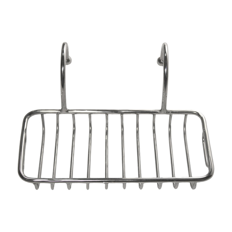 Nantucket Sinks NS-VCSH-CH chrome wire over-sink soap holder with two hook arms, front view, white background