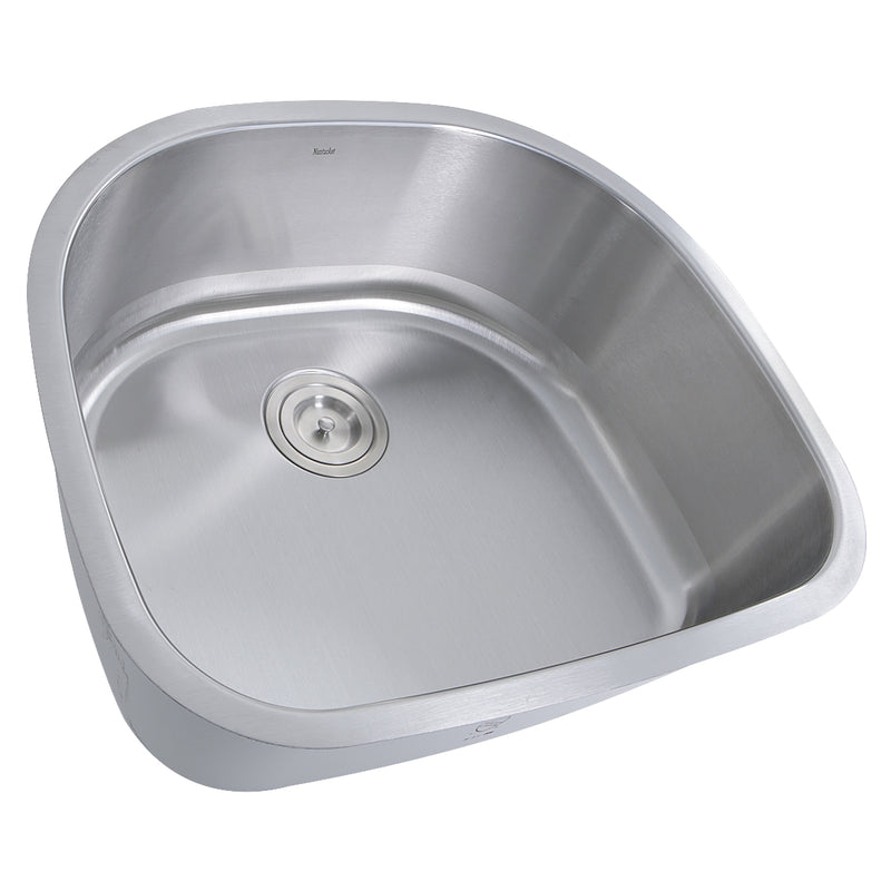 Nantucket Sinks NS03i-16 angled view of the D-shaped bowl and drain without grid