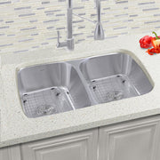 Nantucket Sinks NS10i-16 installed in a speckled quartz counter with grids in both bowls