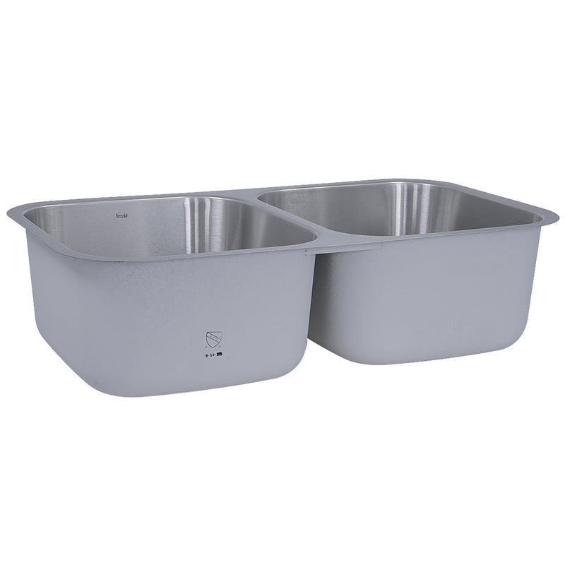 Nantucket Sinks NS10i-16 side view of the two equal bowls and coated exterior