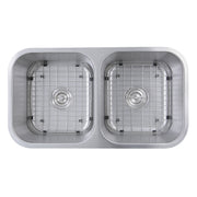 Nantucket Sinks NS10i-16 overhead view of both bowls with bottom grids and colander drains