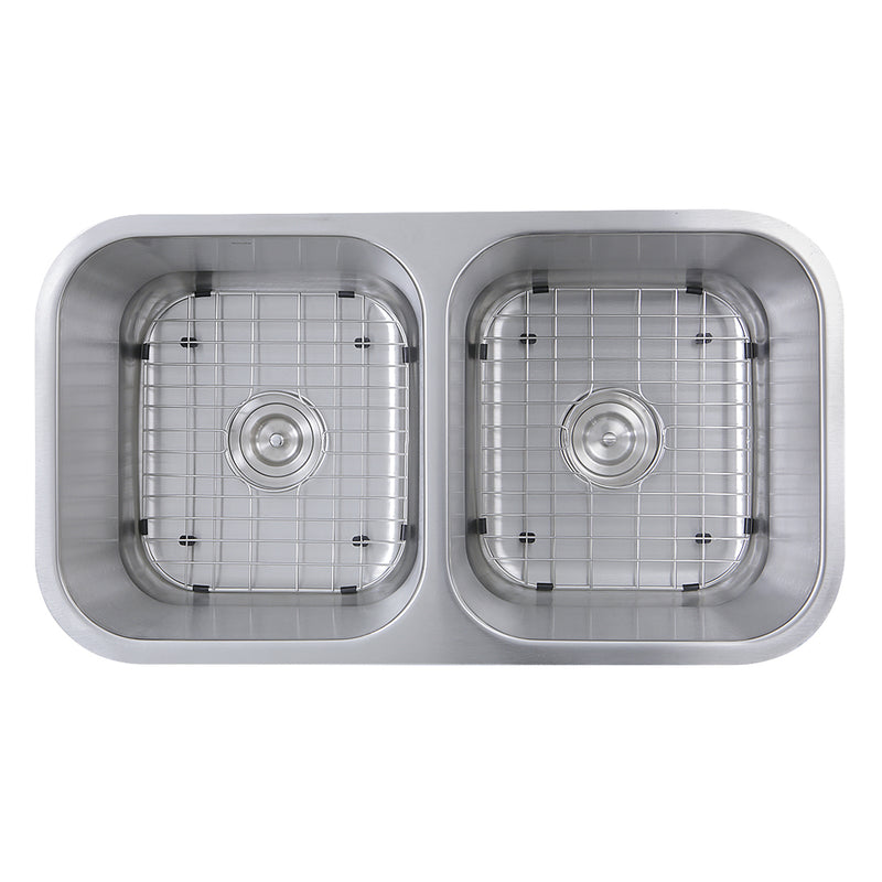 Nantucket Sinks NS10i-16 overhead view of both bowls with bottom grids and colander drains