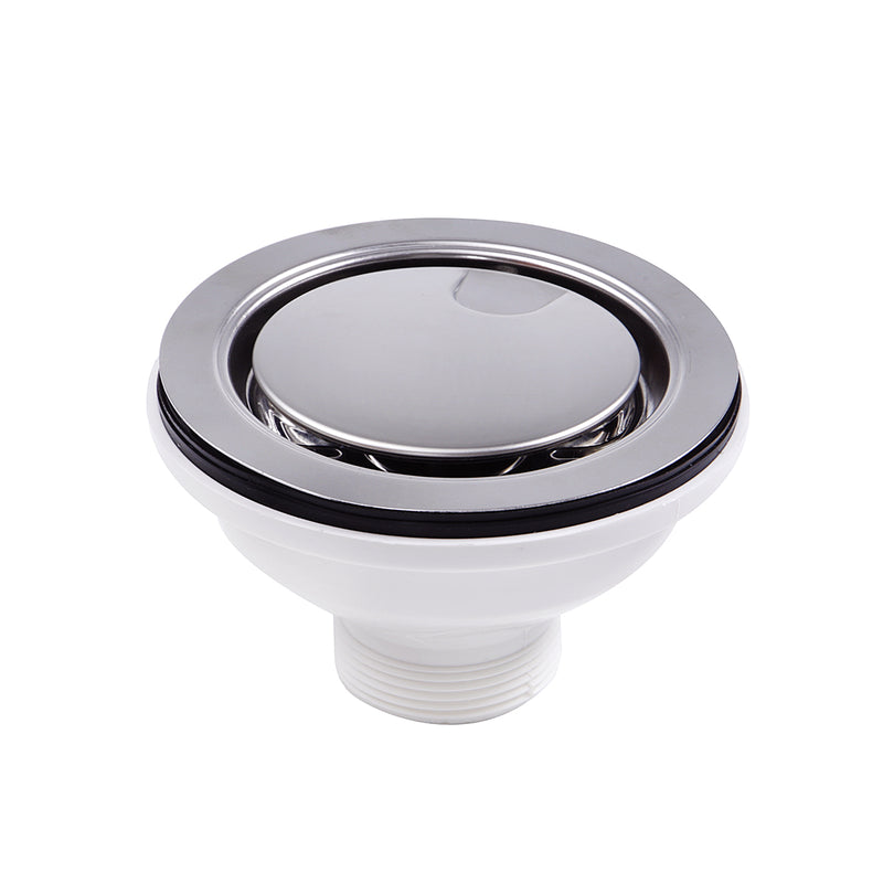 Nantucket Sinks NS35LCC-CH chrome crumb cup drain with the lid closed flat, side three-quarter view