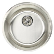 Nantucket Sinks NS37 overhead view of the round bowl and offset basket strainer