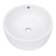 Nantucket Sinks NSV213 white round vessel sink front view showing the overflow and drain opening