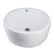 Nantucket Sinks NSV213 white round vessel bathroom sink with overflow, three-quarter view, white background