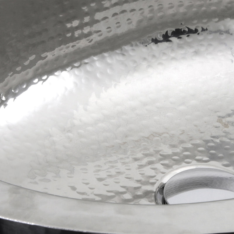Nantucket Sinks OVS close-up of the polished hand-hammered texture and drain